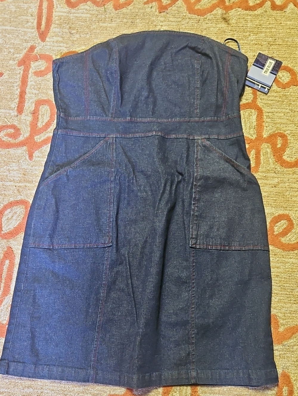 Strapless Denim Pocket Dress - Dark Blue